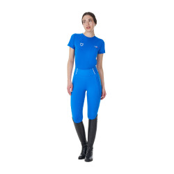 Legging femme Equestro x FISE full grip coupe slim Bleu de savoie