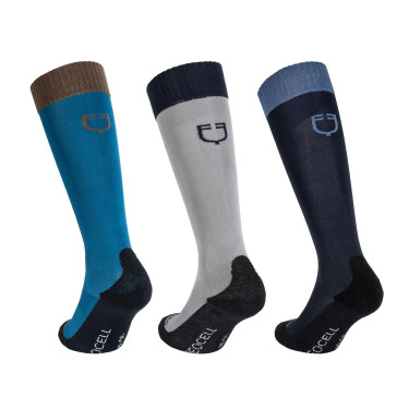 Chaussettes Equestro technical Basic par 3 Coral bleu / gris givré / marine blazer