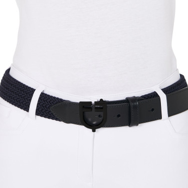 Ceinture élastique Equestro avec boucle logo noir Marine Bleu marine