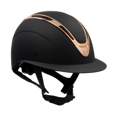 Casque femme Equestro Apocalypse coque mate homologué EN 1384-2023 Noir / rose gold Casque femme Equestro Apocalypse coque mate homologué EN 1384-2023 Noir / rose gold