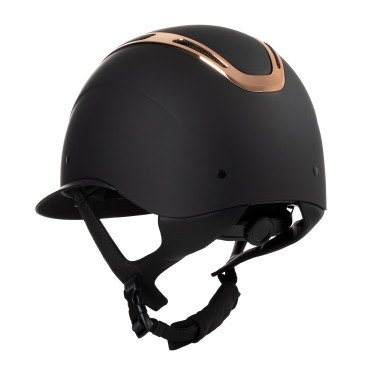 Casque femme Equestro Apocalypse coque mate homologué EN 1384-2023 Noir / rose gold Casque femme Equestro Apocalypse coque mate homologué EN 1384-2023 Noir / rose gold