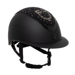 Casque Equestro mat visière large avec logo strass homologué EN 1384-2023 Noir / noir brillant Casque Equestro mat visière large avec logo strass homologué EN 1384-2023 Noir / noir brillant