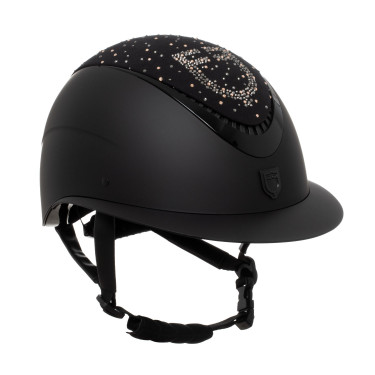 Casque Equestro mat visière large avec logo strass homologué EN 1384-2023 Noir / noir brillant Casque Equestro mat visière large avec logo strass homologué EN 1384-2023 Noir / noir brillant