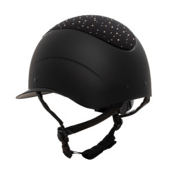Casque Equestro mat visière large avec logo strass homologué EN 1384-2023 Noir / noir brillant Casque Equestro mat visière large avec logo strass homologué EN 1384-2023 Noir / noir brillant