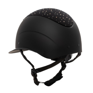Casque Equestro mat visière large avec logo strass homologué EN 1384-2023 Noir / noir brillant Casque Equestro mat visière large avec logo strass homologué EN 1384-2023 Noir / noir brillant
