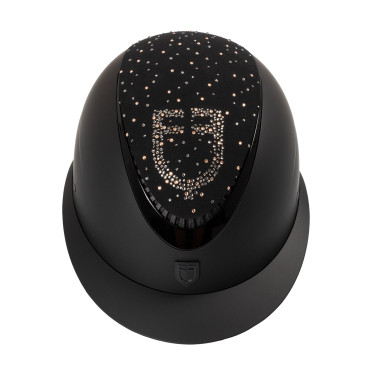 Casque Equestro mat visière large avec logo strass homologué EN 1384-2023 Noir / noir brillant Casque Equestro mat visière large avec logo strass homologué EN 1384-2023 Noir / noir brillant