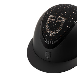 Casque Equestro mat visière large avec logo strass homologué EN 1384-2023 Noir / noir brillant Casque Equestro mat visière large avec logo strass homologué EN 1384-2023 Noir / noir brillant