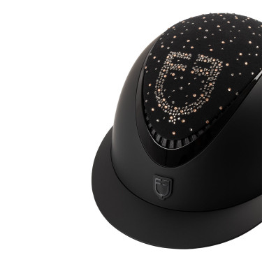Casque Equestro mat visière large avec logo strass homologué EN 1384-2023 Noir / noir brillant Casque Equestro mat visière large avec logo strass homologué EN 1384-2023 Noir / noir brillant