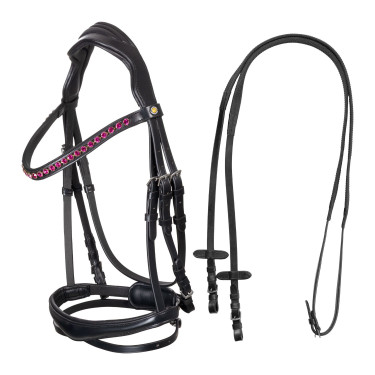 Bridon Equestro anatomique avec pierres Fuchsia Noir
