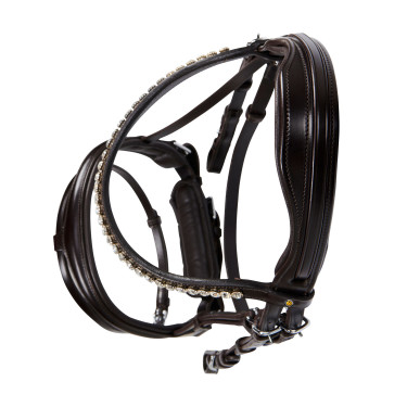 Bridon anglais Equestro en cuir strass neuf Marron foncé