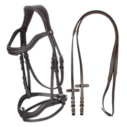 Bridon anglais en cuir souple Equestro à surpiqûres fantaisie Marron foncé