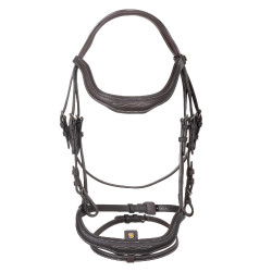 Bridon anglais en cuir souple Equestro à surpiqûres fantaisie Marron foncé