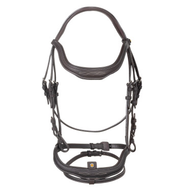 Bridon anglais en cuir souple Equestro à surpiqûres fantaisie Marron foncé