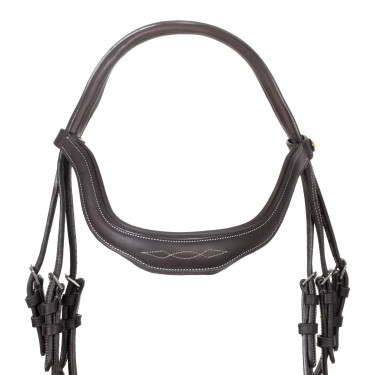 Bridon anglais en cuir souple Equestro à surpiqûres fantaisie Marron foncé