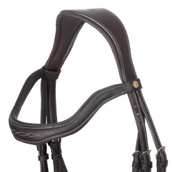 Bridon anglais en cuir souple Equestro à surpiqûres fantaisie Marron foncé