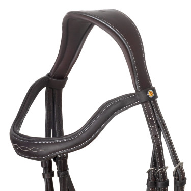 Bridon anglais en cuir souple Equestro à surpiqûres fantaisie Marron foncé