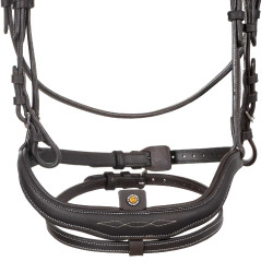 Bridon anglais en cuir souple Equestro à surpiqûres fantaisie Marron foncé
