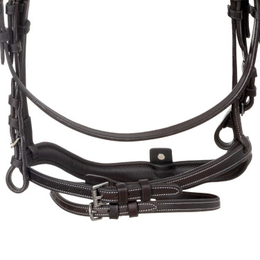 Bridon anglais en cuir souple Equestro à surpiqûres fantaisie Marron foncé
