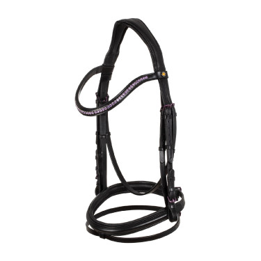 Bridon anatomique Equestro en cuir strass violet Noir Bridon anatomique Equestro en cuir strass violet Noir
