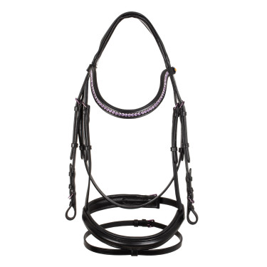 Bridon anatomique Equestro en cuir strass violet Noir Bridon anatomique Equestro en cuir strass violet Noir