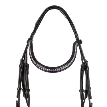 Bridon anatomique Equestro en cuir strass violet Noir Bridon anatomique Equestro en cuir strass violet Noir