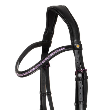 Bridon anatomique Equestro en cuir strass violet Noir Bridon anatomique Equestro en cuir strass violet Noir