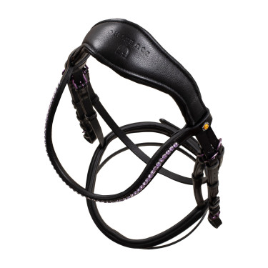 Bridon anatomique Equestro en cuir strass violet Noir Bridon anatomique Equestro en cuir strass violet Noir