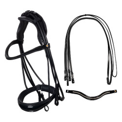 Bride de dressage Equestro anatomique en cuir roulé Noir Bride de dressage Equestro anatomique en cuir roulé Noir