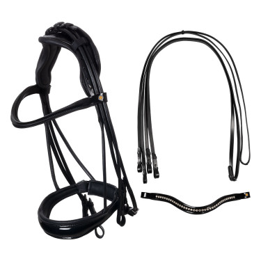 Bride de dressage Equestro anatomique en cuir roulé Noir Bride de dressage Equestro anatomique en cuir roulé Noir