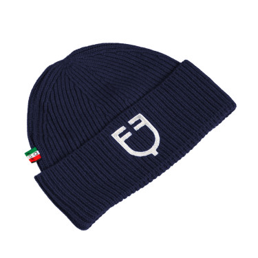 Bonnet unisexe en maille côtelée Equestro x FISE Marine blazer Bleu marine