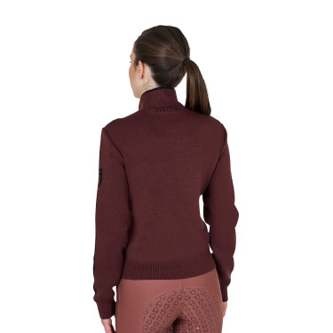 Veste Equestro femme en nylon et tricot avec fermeture éclair Marron