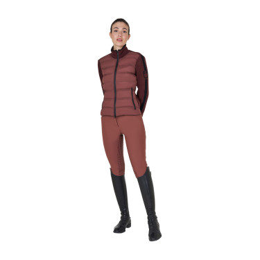 Veste Equestro femme en nylon et tricot avec fermeture éclair Marron