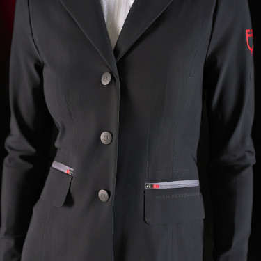 Veste de concours femme Equestro Ridertechnology avec coutures thermosoudées Noir