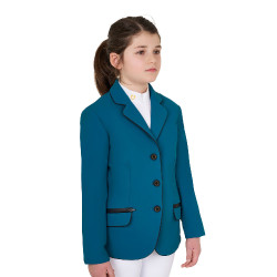 Veste de concours Equestro fille en tissu technique Bleu coral Veste de concours Equestro fille en tissu technique Bleu coral