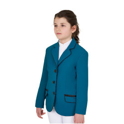Veste de concours Equestro fille en tissu technique Bleu coral Veste de concours Equestro fille en tissu technique Bleu coral