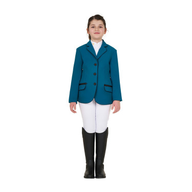 Veste de concours Equestro fille en tissu technique Bleu coral Veste de concours Equestro fille en tissu technique Bleu coral