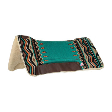 Tapis de selle western inserts en cuir et rembourrage en laine synthétique Pool's Turquoise / orange Bleu