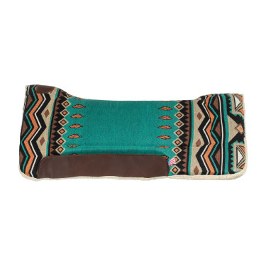 Tapis de selle western inserts en cuir et rembourrage en laine synthétique Pool's Turquoise / orange Bleu