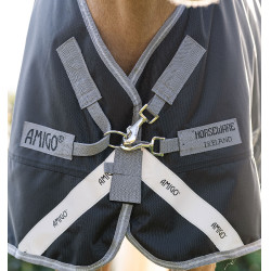 Couverture Horseware Amigo 1200D Poney Turnout 50g Noir / gris titane / argent