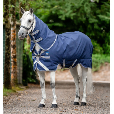 Couverture Horseware Rhino Plus Poney Turnout 100g 1000D Noir / gris titane / bleu classique
