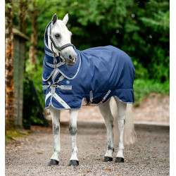 Couverture Horseware Rhino Plus Poney Turnout 100g 1000D Noir / gris titane / bleu classique