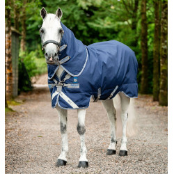 Couverture Horseware Rhino Plus Poney Turnout 100g 1000D Noir / gris titane / bleu classique