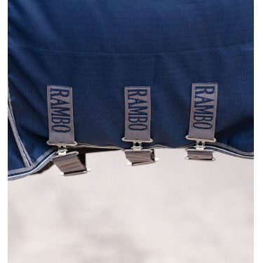 Couverture de box Horseware Rambo Optimo 0g Marine / orage / gris argent Bleu marine