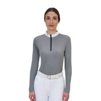 Polo de concours femme Equestro Ridertechnology à manches longues avec zip