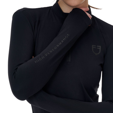Polo d’entraînement femme Equestro Ridertechnology à manches longues avec fermeture éclair
