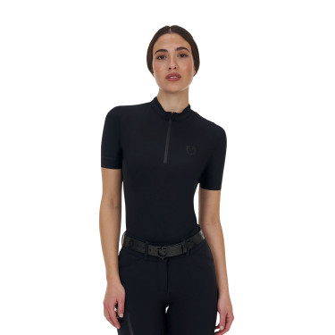 Polo d’entraînement femme Equestro Ridertechnology manches courtes avec zip