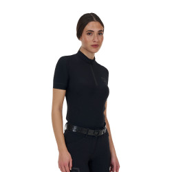 Polo d’entraînement femme Equestro Ridertechnology manches courtes avec zip