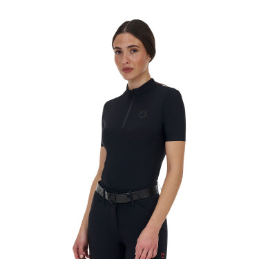 Polo d’entraînement femme Equestro Ridertechnology manches courtes avec zip