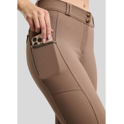 Pantalon d’équitation MOVeronica Golden Quartz Crystaltape avec poches pour téléphone Nougat Brown F/G Montar