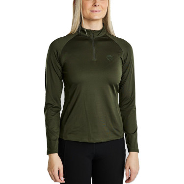 Polo manches longues d’hiver MoErica avec quart de zip Dusty Rose Montar Olive Vert